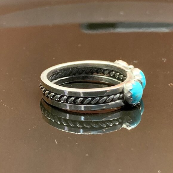 Three Stone Turquoise Navajo Sterling Silver 925 Unisex Ring R King Sz 9.25 J799 - Picture 3 of 7